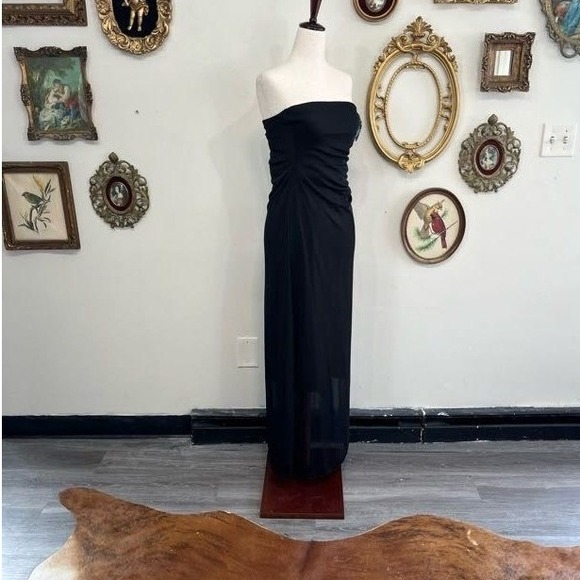 Koji Yohji Vintage Y2K Strapless Beaded Maxi Gown - Black Mesh Overlay - Picture 2 of 6